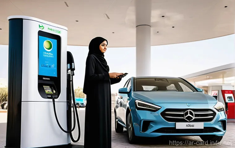 신용카드로 주유비 할인 - **Prompt: Empowered Fueling in a Modern Arab Setting**
A vibrant, realistic image of a modern, c...