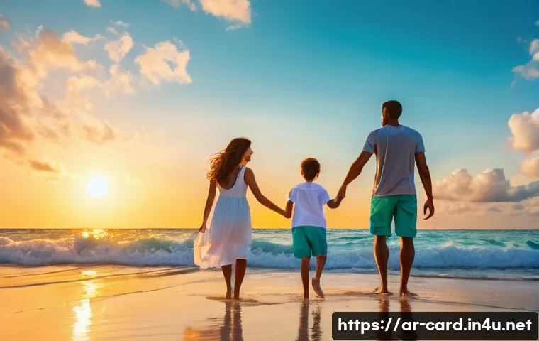 카드 리워드 프로그램 추천 - **Dream Family Vacation Achieved with Points**
    A happy, diverse family of four (father, mother, ...