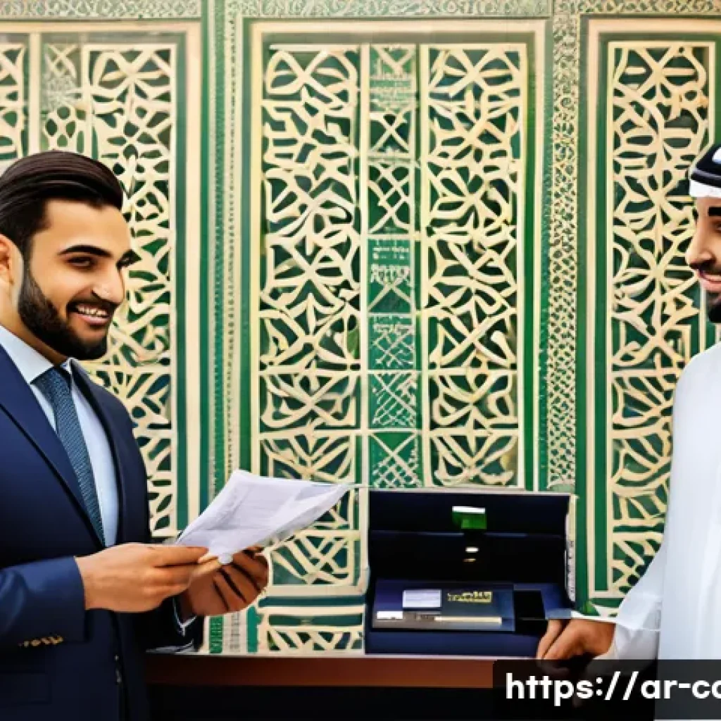 신용카드 신청 시 필요한 서류 - A professional bank setting in a Middle Eastern environment, featuring a well-dressed Arab man in mo...